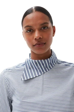 Discount GANNI Asymmetrical Stripe Collar Shirt Gray Blue