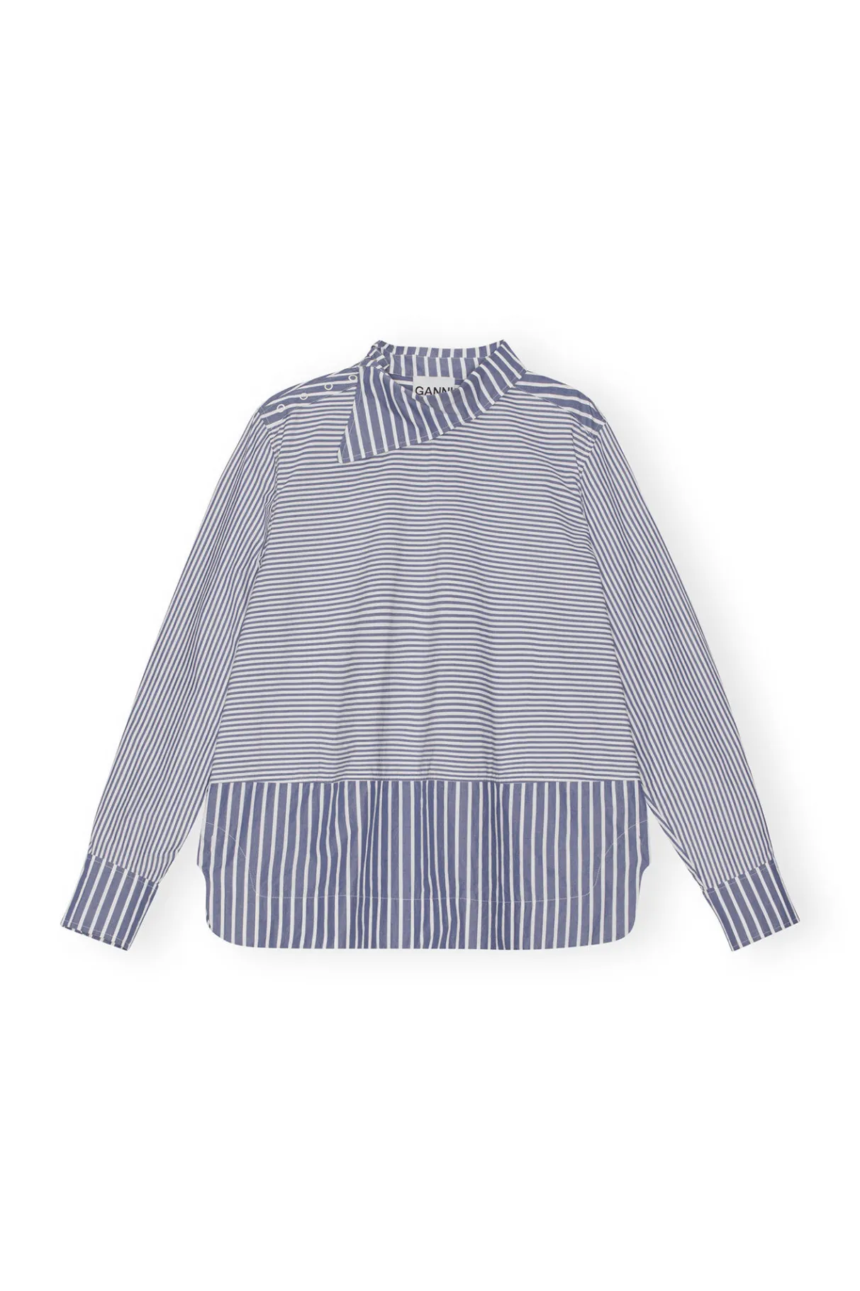 Discount GANNI Asymmetrical Stripe Collar Shirt Gray Blue