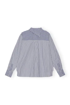 Discount GANNI Asymmetrical Stripe Collar Shirt Gray Blue