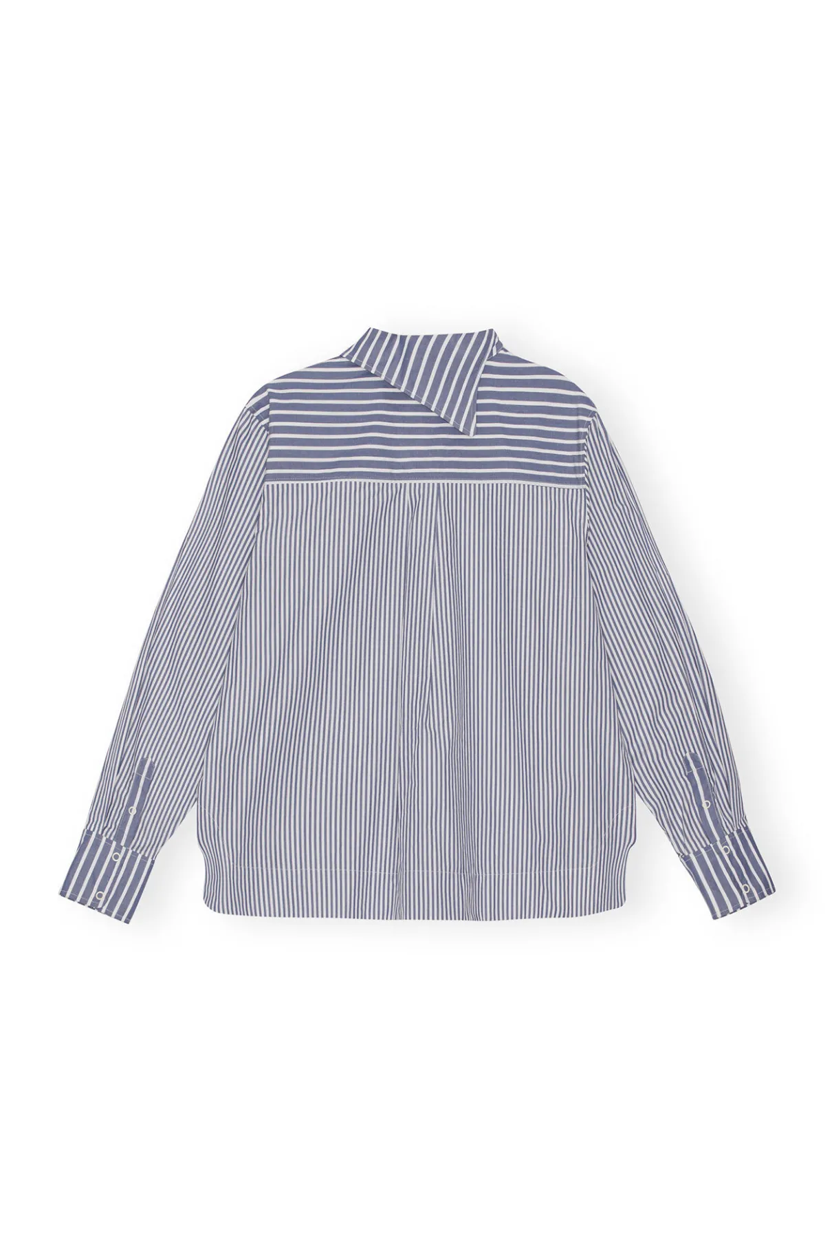 Discount GANNI Asymmetrical Stripe Collar Shirt Gray Blue