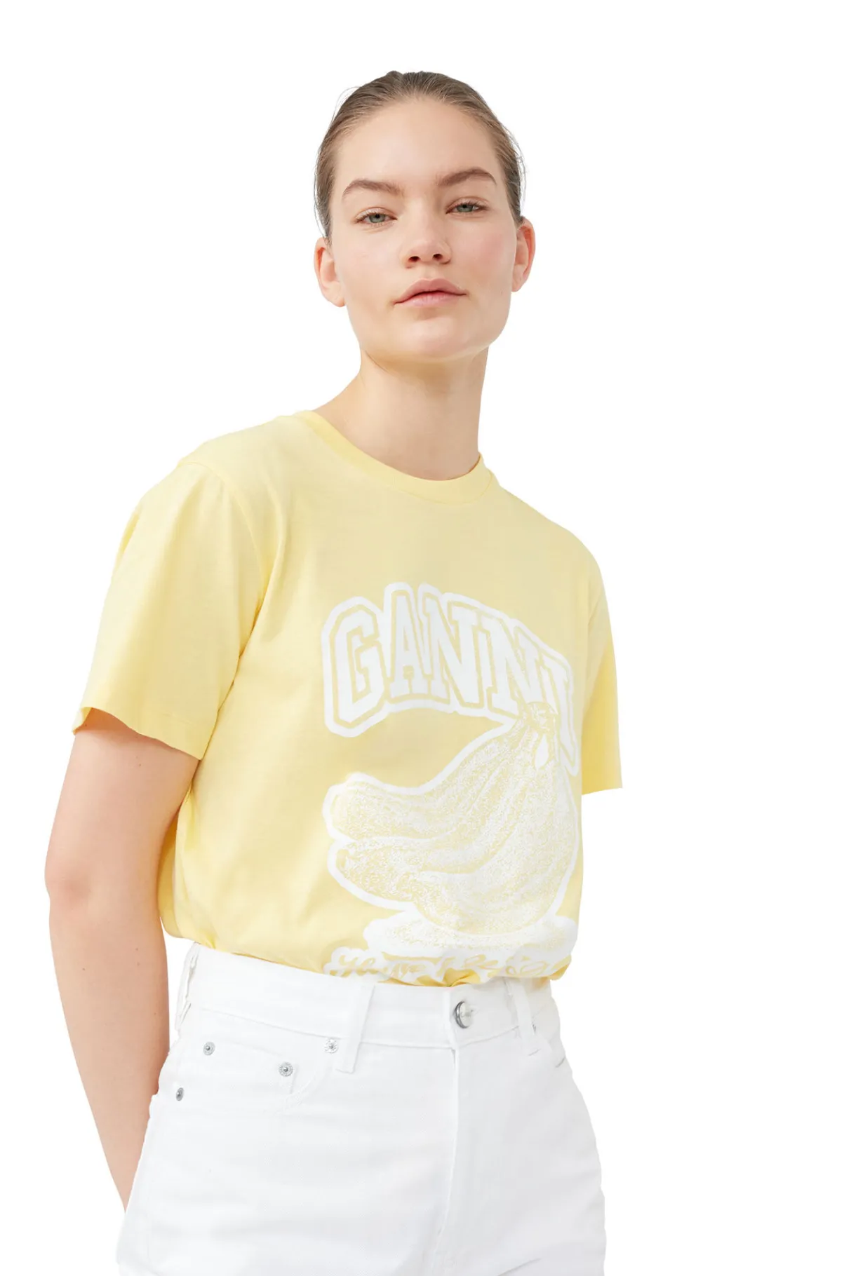 Fashion GANNI Banana Relaxed T-Shirt Lemon Drop