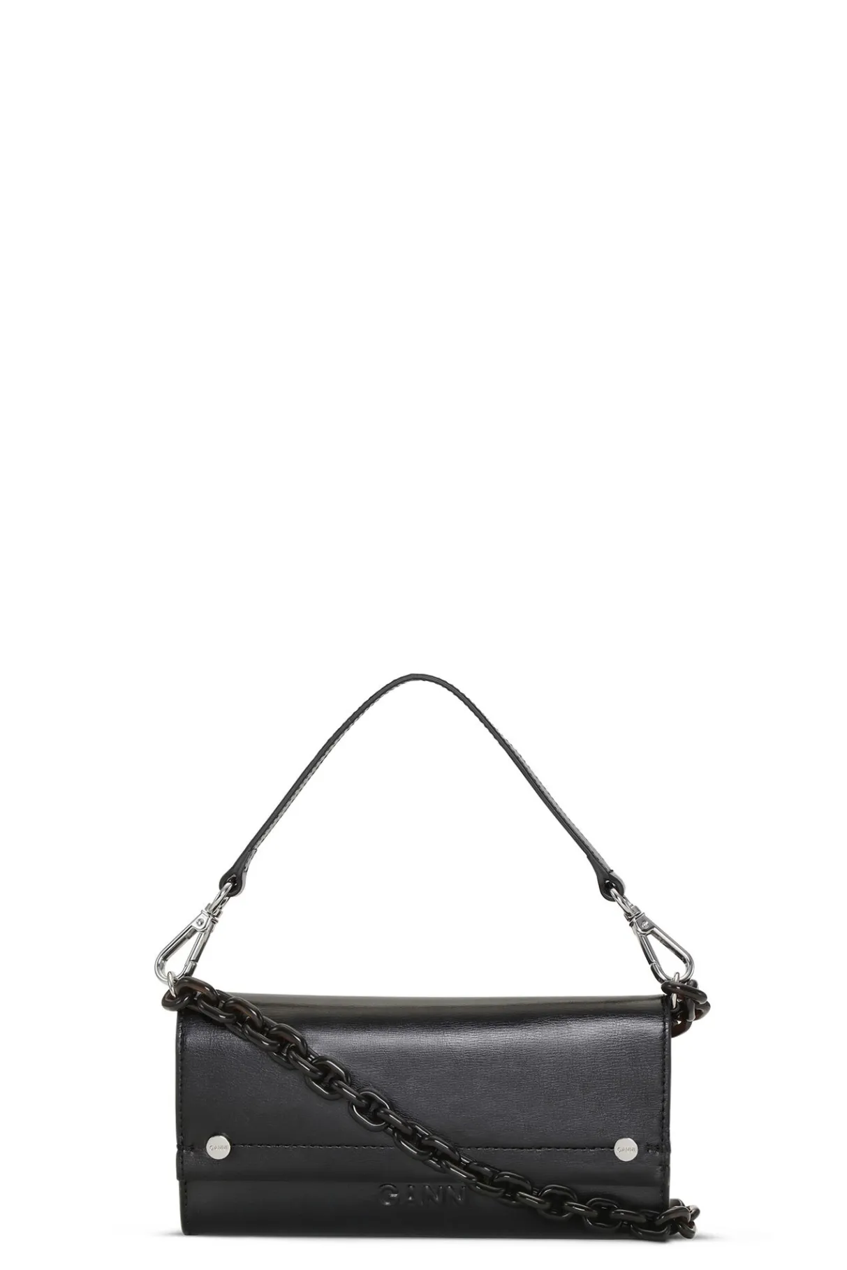 Cheap GANNI Banner Envelope Chain Wallet Black