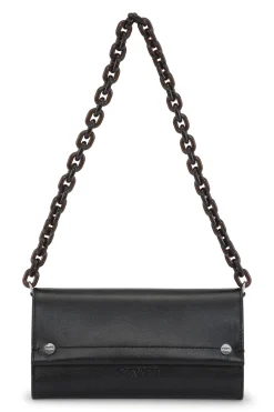 Cheap GANNI Banner Envelope Chain Wallet Black