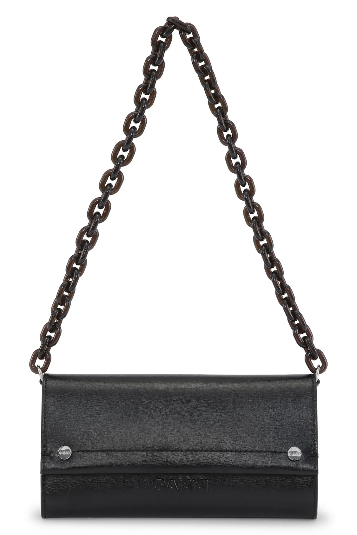 Cheap GANNI Banner Envelope Chain Wallet Black