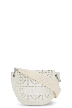 Cheap GANNI Banner Perforated Saddle Bag Egret