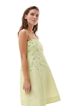 Discount GANNI Beaded Nylon Mini Dress Lily Green