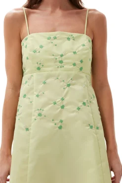 Discount GANNI Beaded Nylon Mini Dress Lily Green