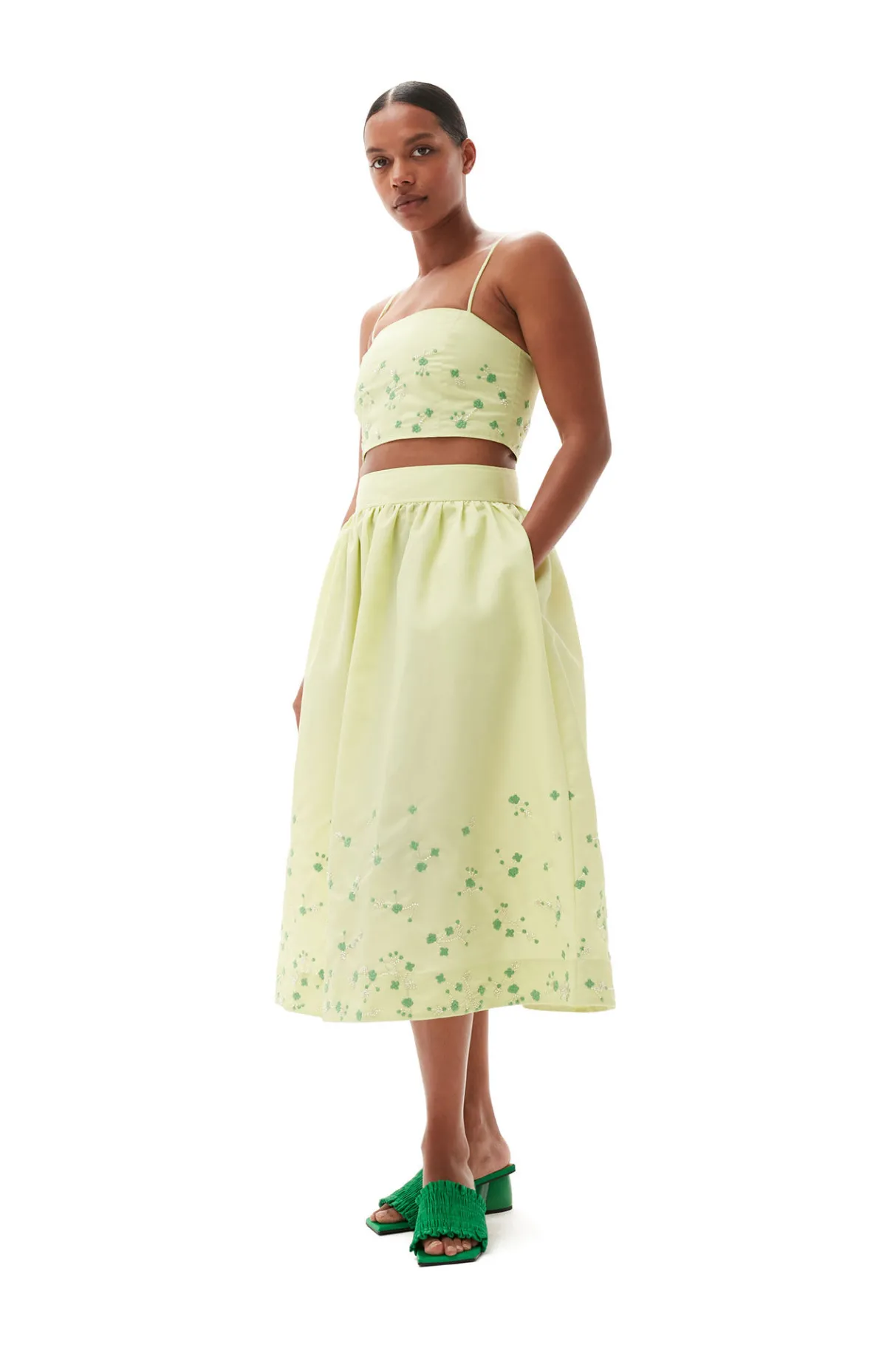 Online GANNI Beaded Nylon Top Lily Green