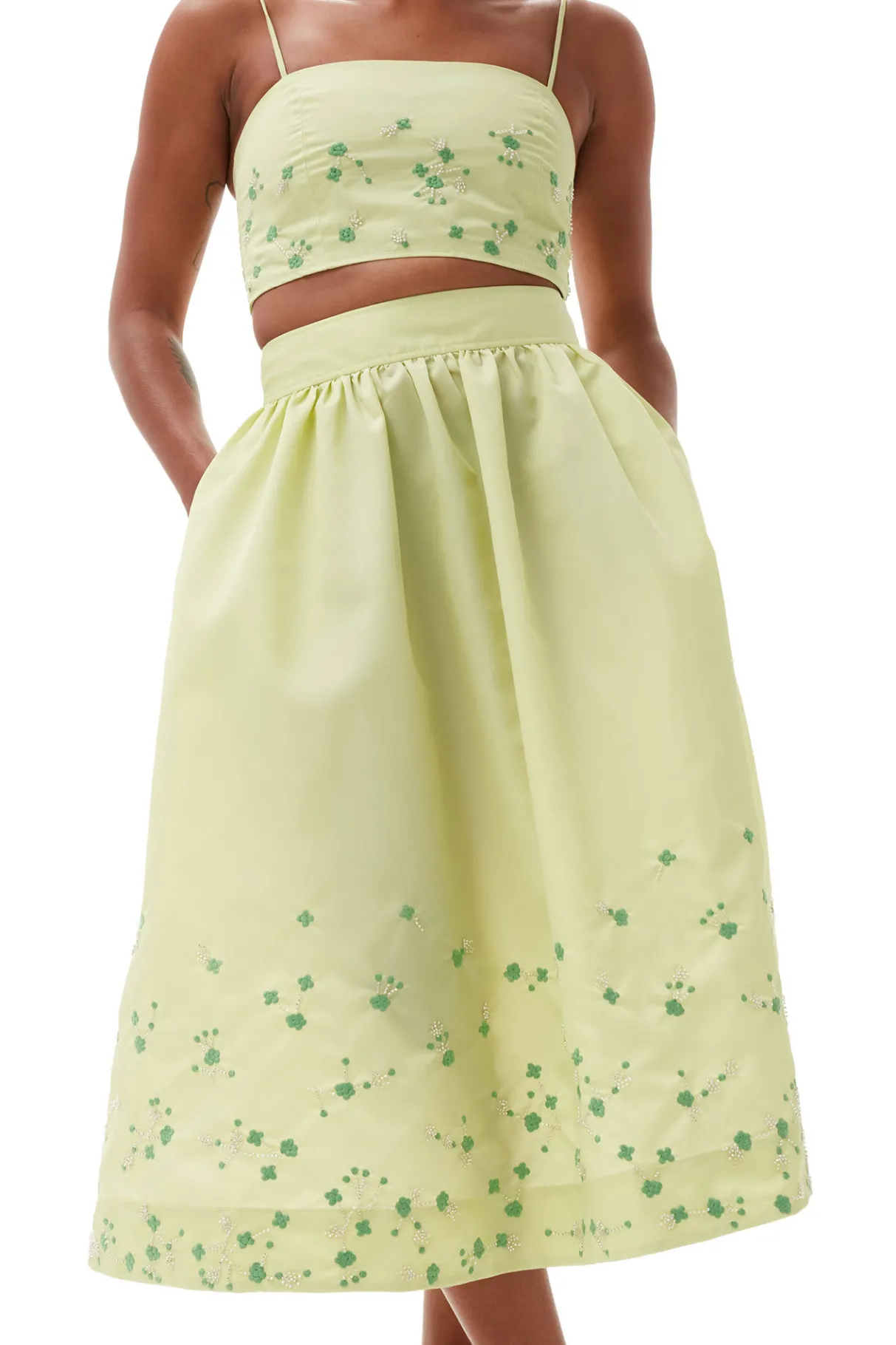 Online GANNI Beaded Nylon Top Lily Green