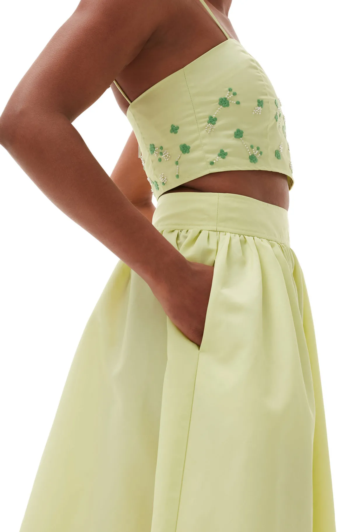 Online GANNI Beaded Nylon Top Lily Green