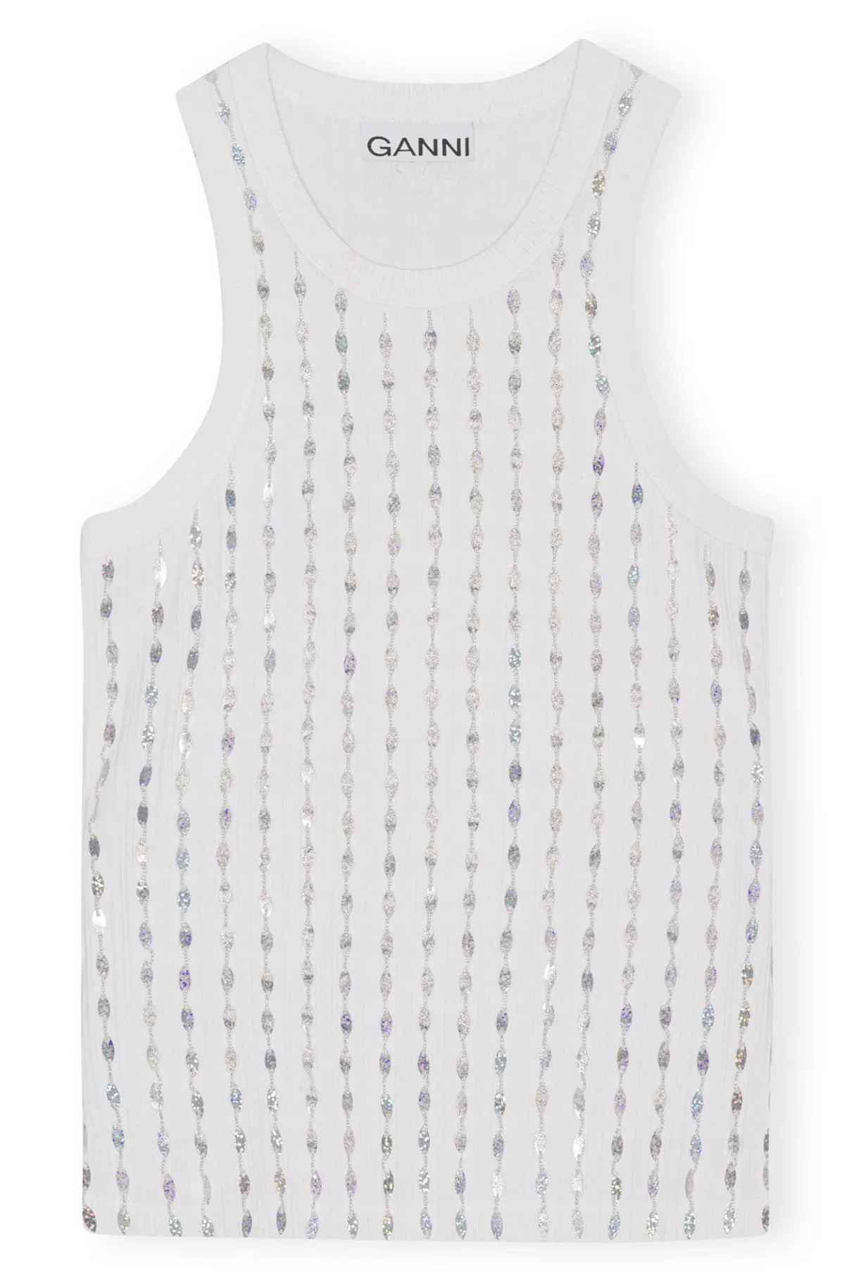 Sale GANNI Beaded Rib Jersey Top Bright White