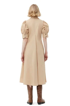 Clearance GANNI Beige Cotton Poplin V-Neck Maxi Dress Curds And Whey