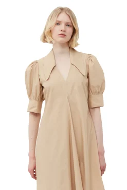 Clearance GANNI Beige Cotton Poplin V-Neck Maxi Dress Curds And Whey