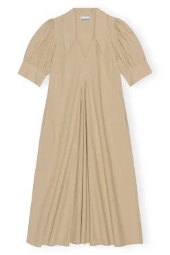 Clearance GANNI Beige Cotton Poplin V-Neck Maxi Dress Curds And Whey