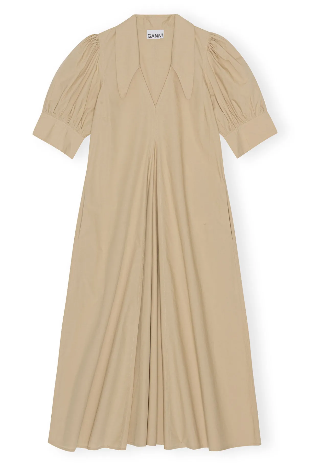 Clearance GANNI Beige Cotton Poplin V-Neck Maxi Dress Curds And Whey