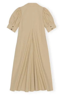 Clearance GANNI Beige Cotton Poplin V-Neck Maxi Dress Curds And Whey