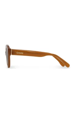 Outlet GANNI Biodegradable Acetate Chunky Round Sunglasses Brandy Brown