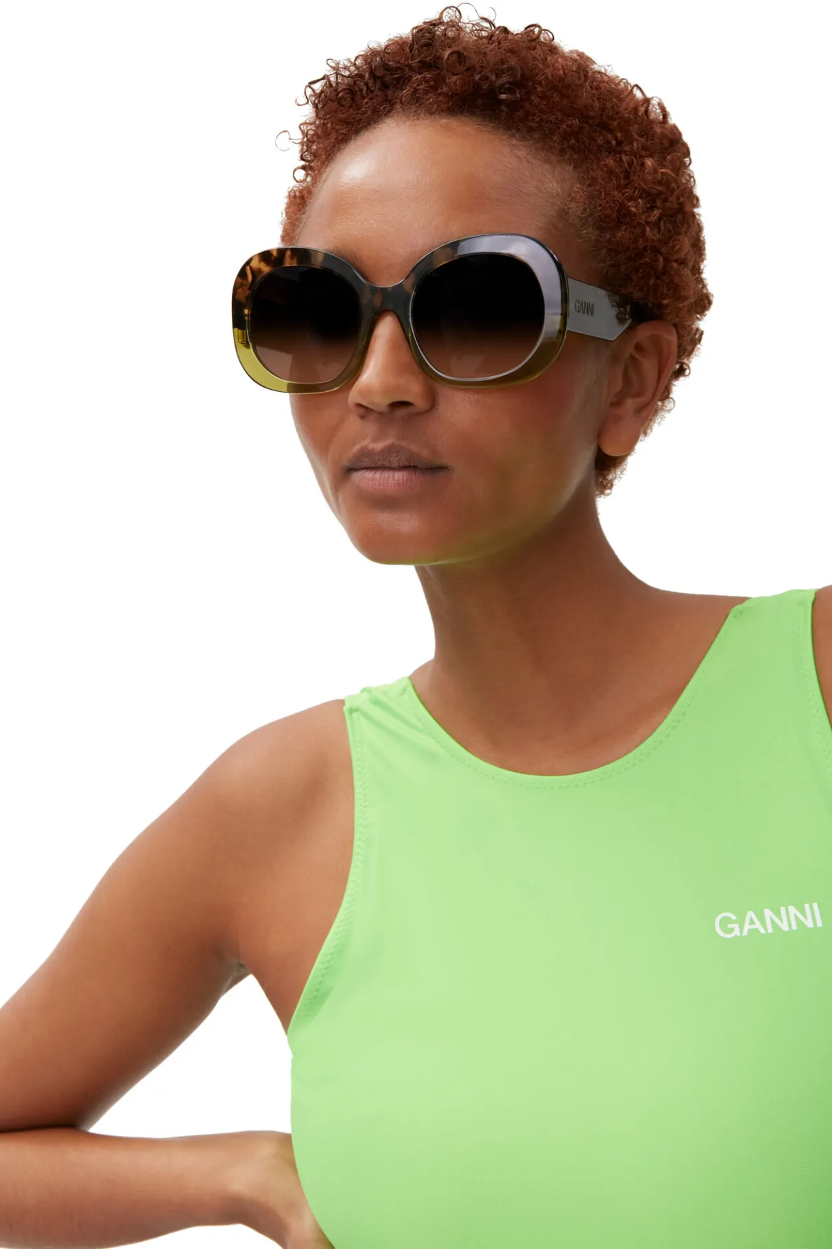 Cheap GANNI Biodegradable Acetate Oversized Retro Sunglasses Green Bay