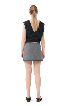 Hot GANNI Black Washed Wrap Mini Skirt Sharkskin