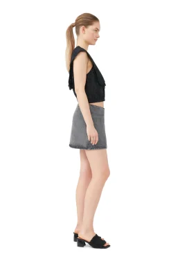 Hot GANNI Black Washed Wrap Mini Skirt Sharkskin