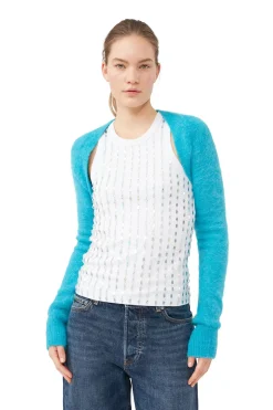 Cheap GANNI Blue Brushed Alpaca Bolero Blue Curacao