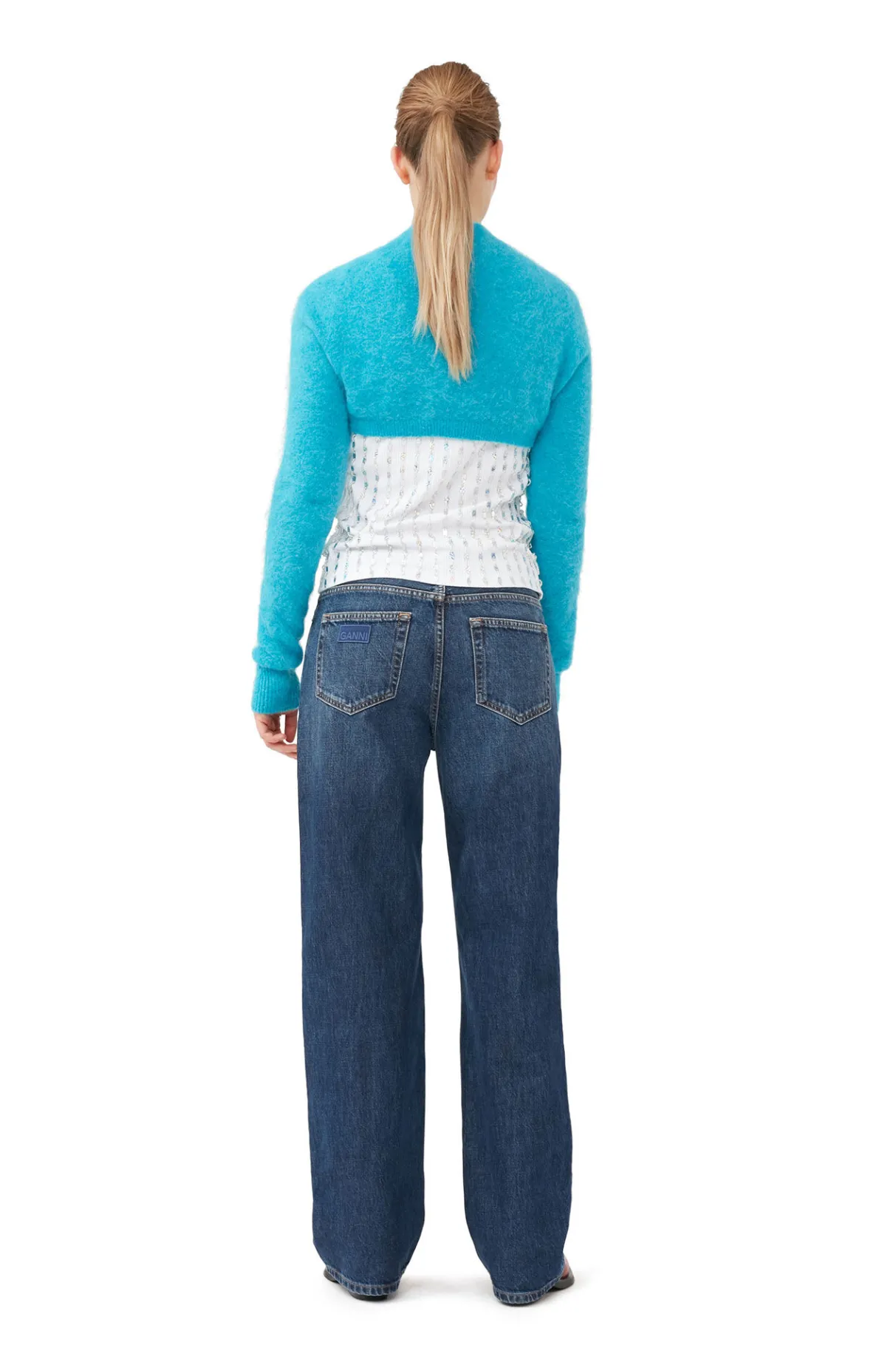 Cheap GANNI Blue Brushed Alpaca Bolero Blue Curacao