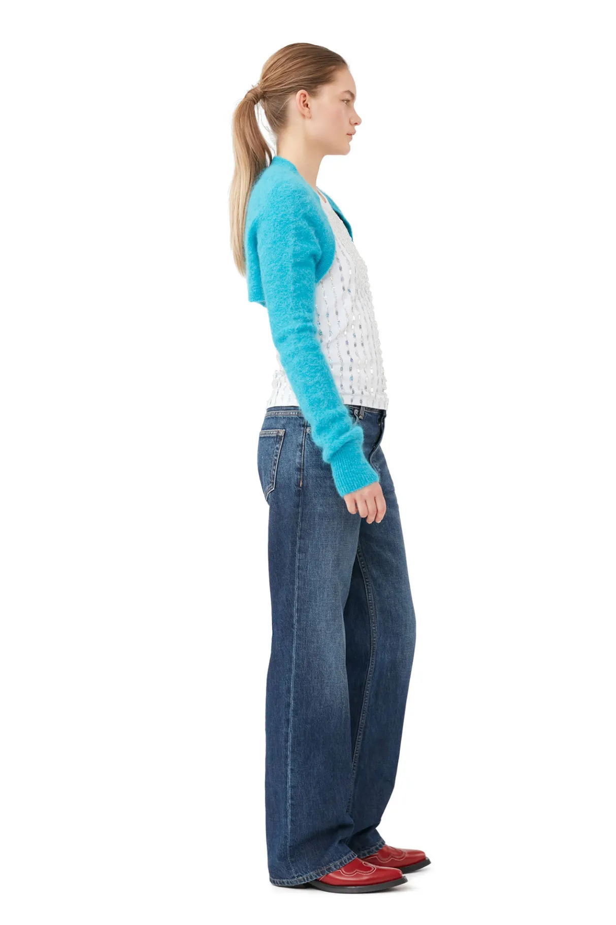 Cheap GANNI Blue Brushed Alpaca Bolero Blue Curacao