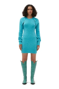 Cheap GANNI Blue Brushed Alpaca Bolero Blue Curacao
