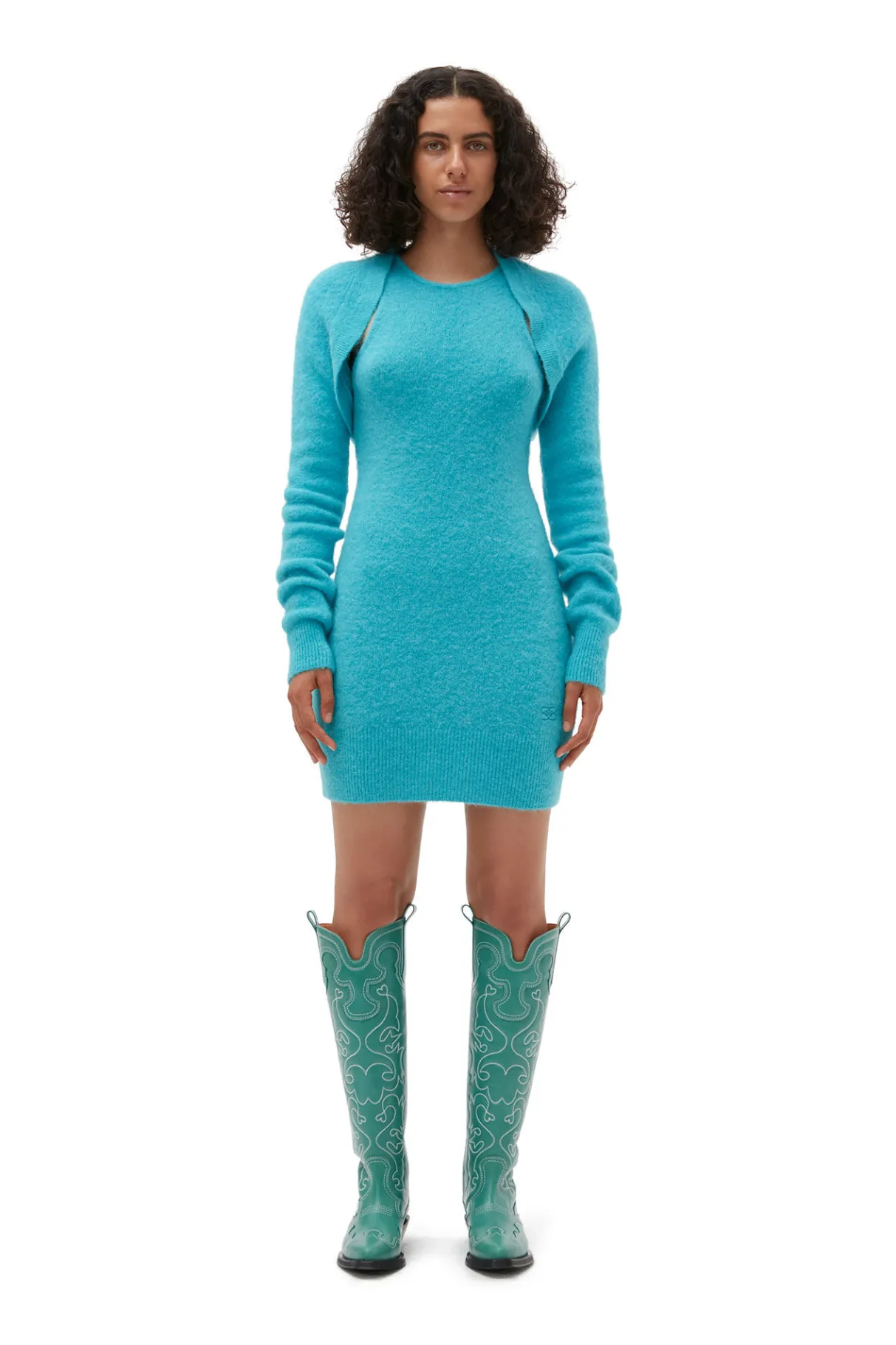 Cheap GANNI Blue Brushed Alpaca Bolero Blue Curacao