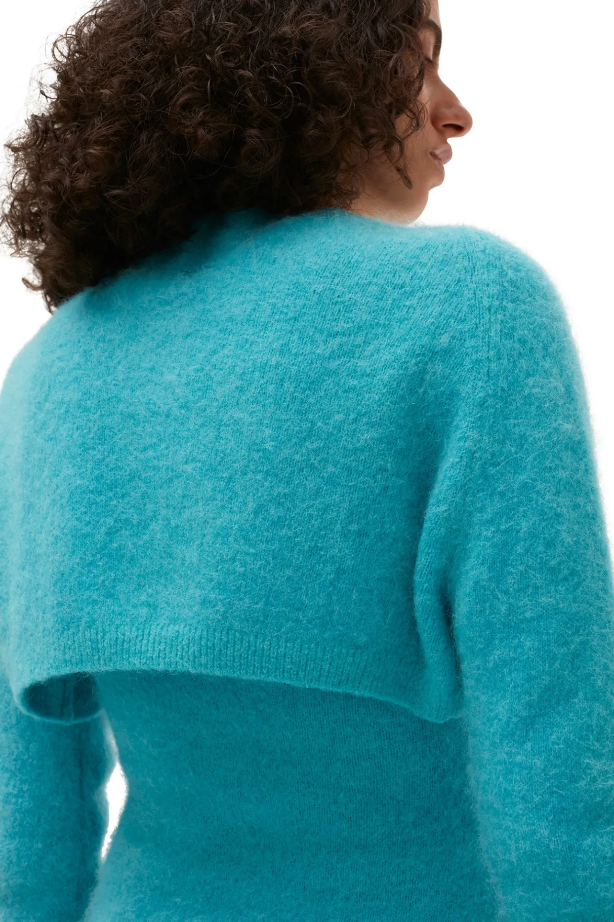 Cheap GANNI Blue Brushed Alpaca Bolero Blue Curacao