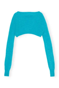 Cheap GANNI Blue Brushed Alpaca Bolero Blue Curacao