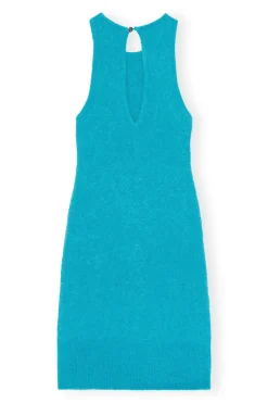 Cheap GANNI Blue Brushed Alpaca Mini Dress Blue Curacao