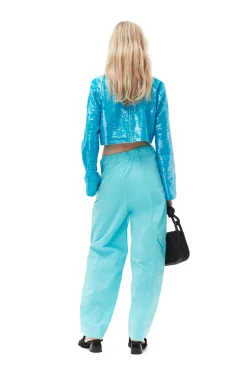 Shop GANNI Blue Sequins Blouse Blue Curacao