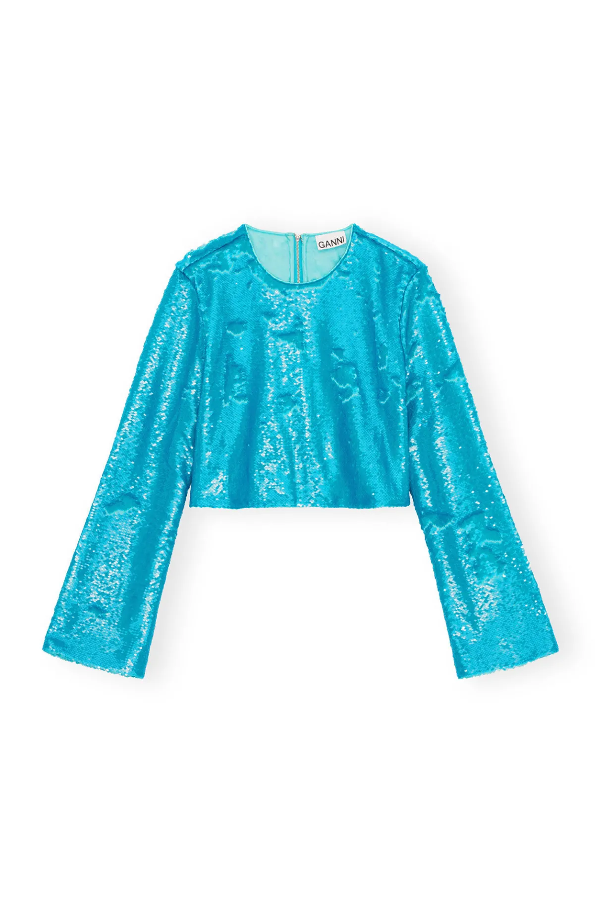 Shop GANNI Blue Sequins Blouse Blue Curacao