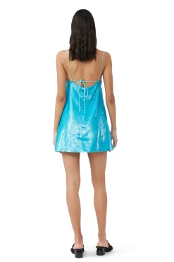 Shop GANNI Blue Sequins Strap Mini Dress Blue Curacao