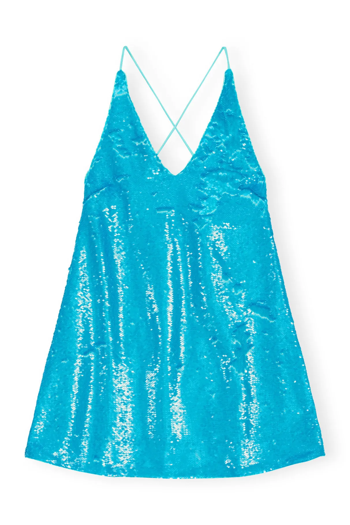 Shop GANNI Blue Sequins Strap Mini Dress Blue Curacao