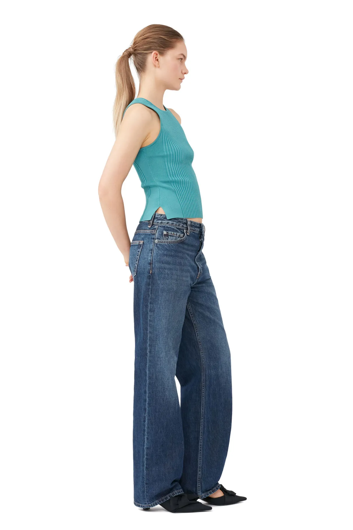 Outlet GANNI Blue Sleeveless Melange Top Lagoon