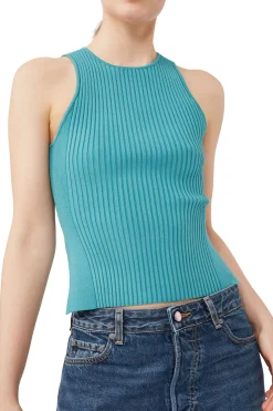 Outlet GANNI Blue Sleeveless Melange Top Lagoon