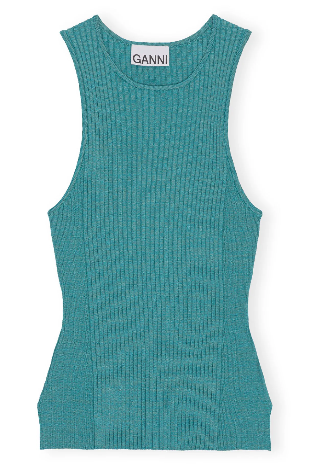 Outlet GANNI Blue Sleeveless Melange Top Lagoon