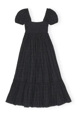 Shop GANNI Broderie Anglaise Maxi Dress Black