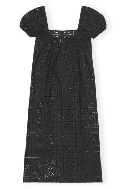 Fashion GANNI Broderie Anglaise Midi Dress Black