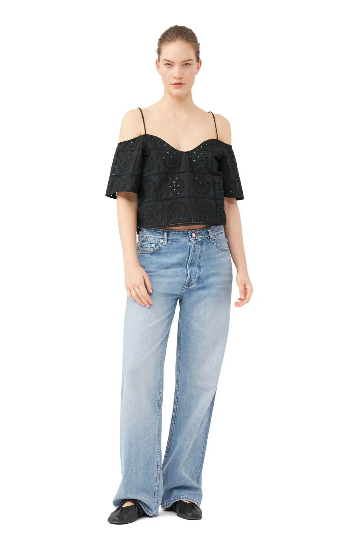 Best GANNI Broderie Anglaise Top Black