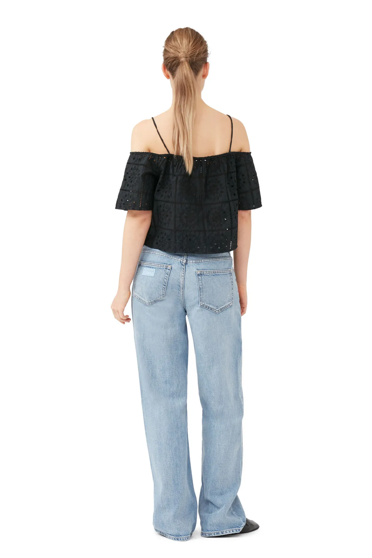 Best GANNI Broderie Anglaise Top Black