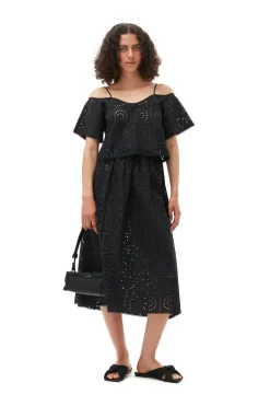 Best GANNI Broderie Anglaise Top Black
