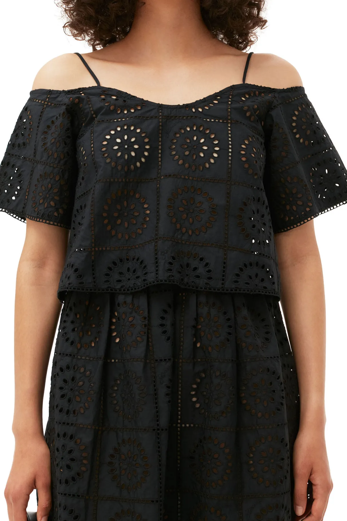 Best GANNI Broderie Anglaise Top Black