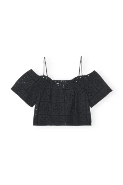 Best GANNI Broderie Anglaise Top Black