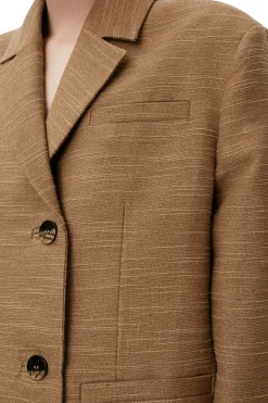 Flash Sale GANNI Brown Slub Linen Oversized Blazer Petrified Oak