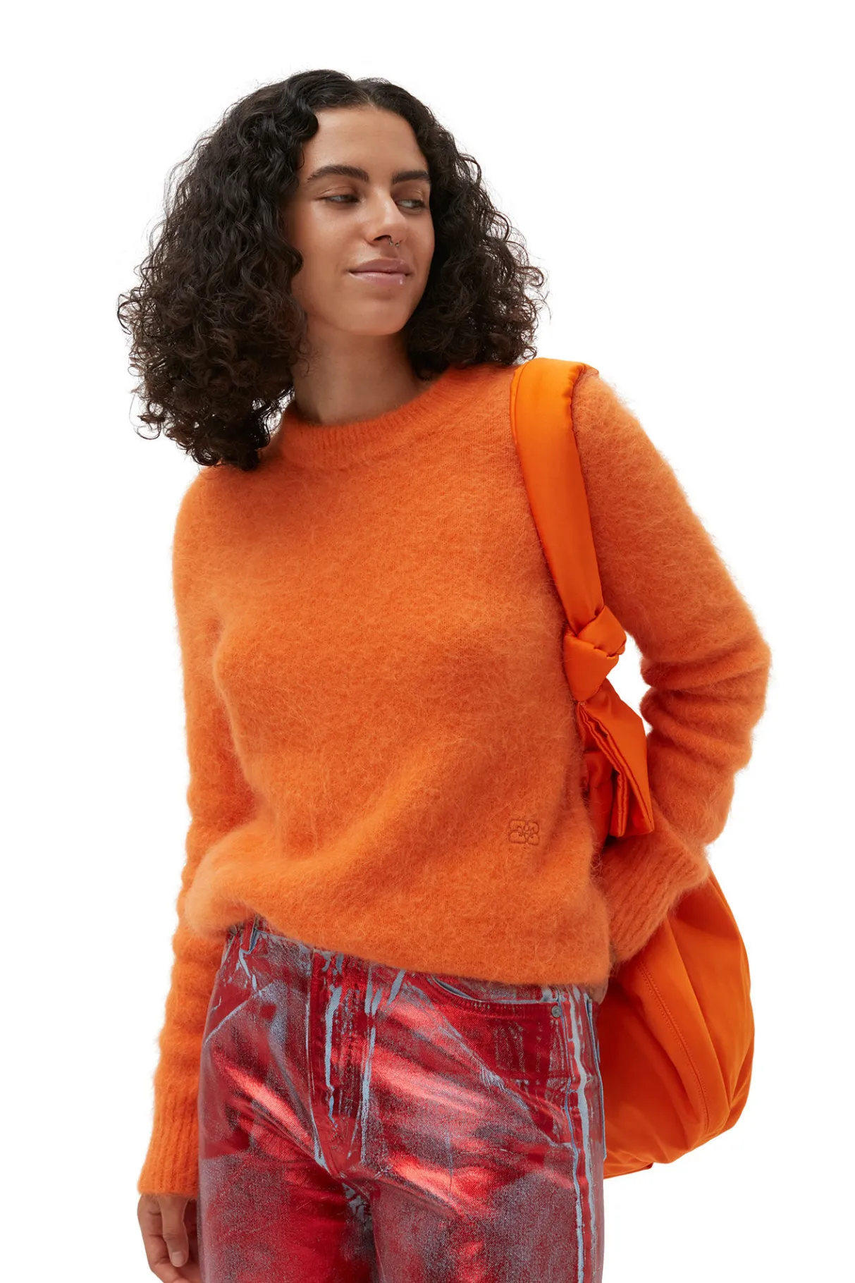 Online GANNI Brushed Aplaca O-Neck Vibrant Orange