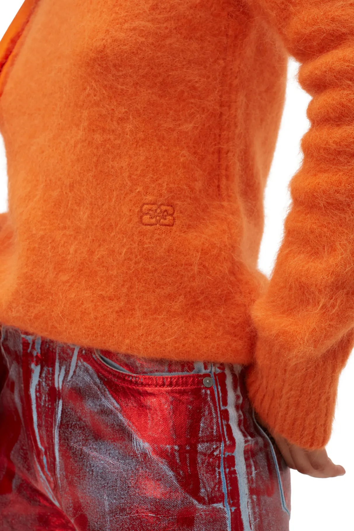Online GANNI Brushed Aplaca O-Neck Vibrant Orange