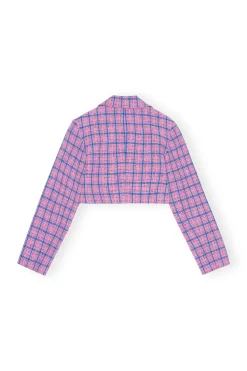 Sale GANNI Check Suiting Cropped Blazer Wild Orchid